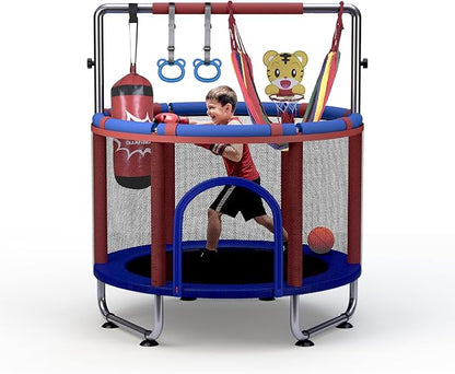 Trampoline for Kids 55inch Toddler Mini Small Trampoline Outdoor Indoor Basketball Hoop, Swing