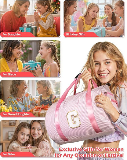 Gift for 11 12 13 14 15 16 Years Old Girls, Girl Gym Bag, Kids Initial Overnight Duffel Bags with