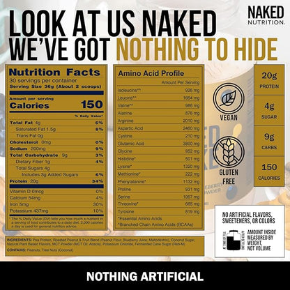 Naked Shake - Peanut Butter Blueberry Protein Powder, Plant Based Protein with Mct Oil