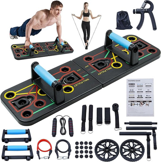 Push-up board, home gym, portable fitness equipment, Pilates bar, and 20 fitness accessories