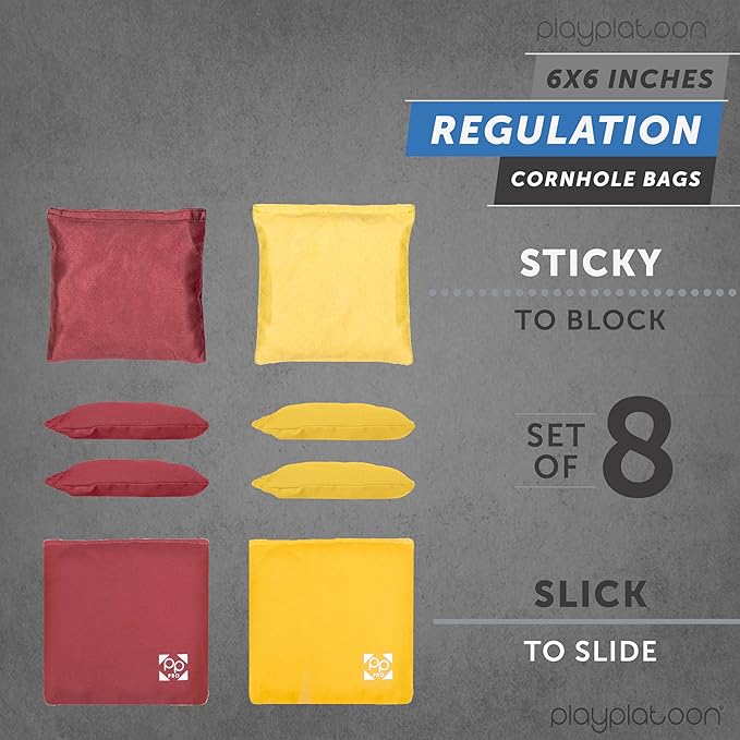 Professional Cornhole Bags - Set of 8 Regulation All Weather Double Sided - Sticky Side/Slick Side