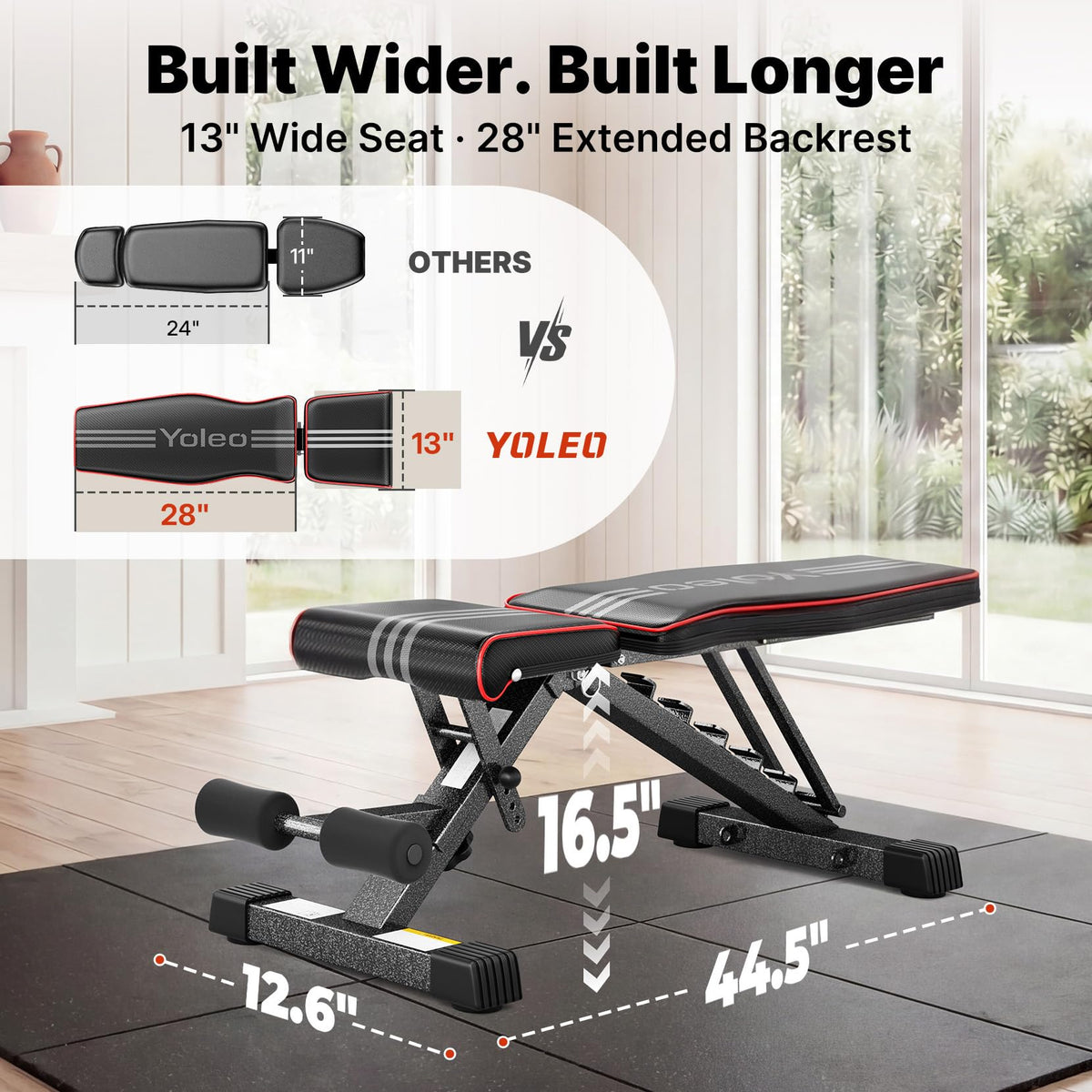 YOLEO Adjustable Weight Bench for Home Gym, ASTM-Certified 827LBS, 98% Pre-Assembled, Foldable Gym
