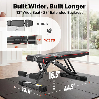 YOLEO Adjustable Weight Bench for Home Gym, ASTM-Certified 827LBS, 98% Pre-Assembled, Foldable Gym