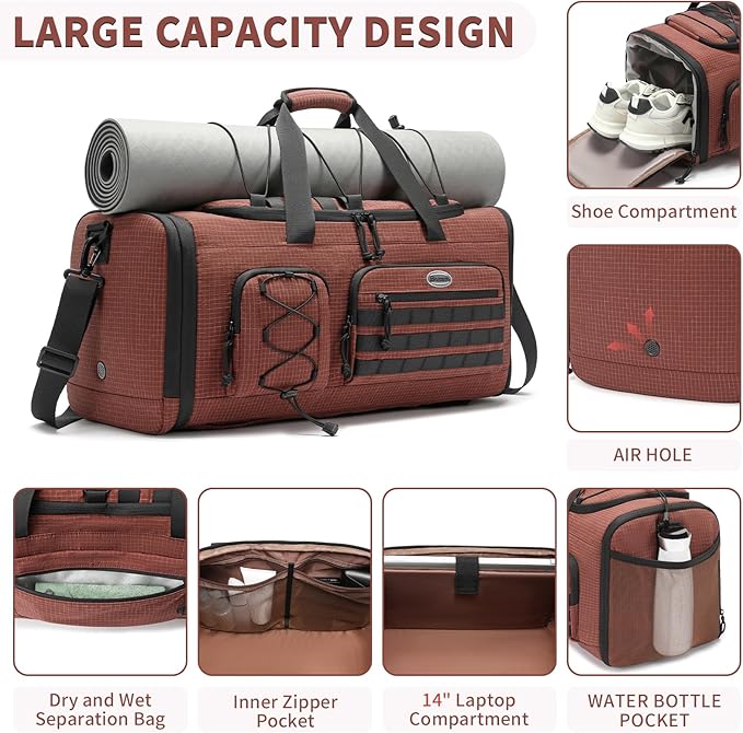 Bosstin Gym Bag for Men & Women,45L Travel Duffle Sports Duffel Bag Gym Weekender Overnight