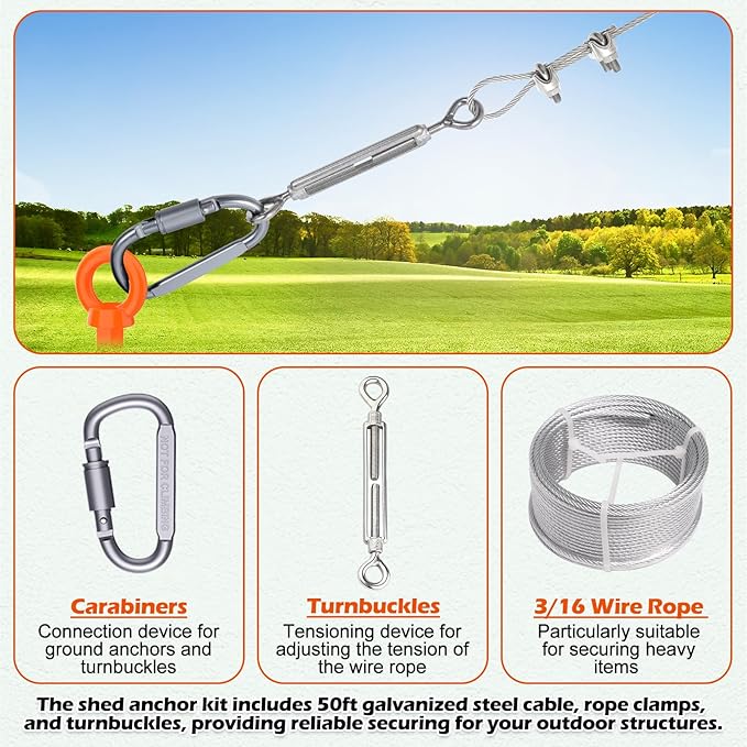 4 Pcs 18" Fully Welded Ground Anchors Shed Anchors Kit with 1/8" Galvanized Cable & Turnbuckles &