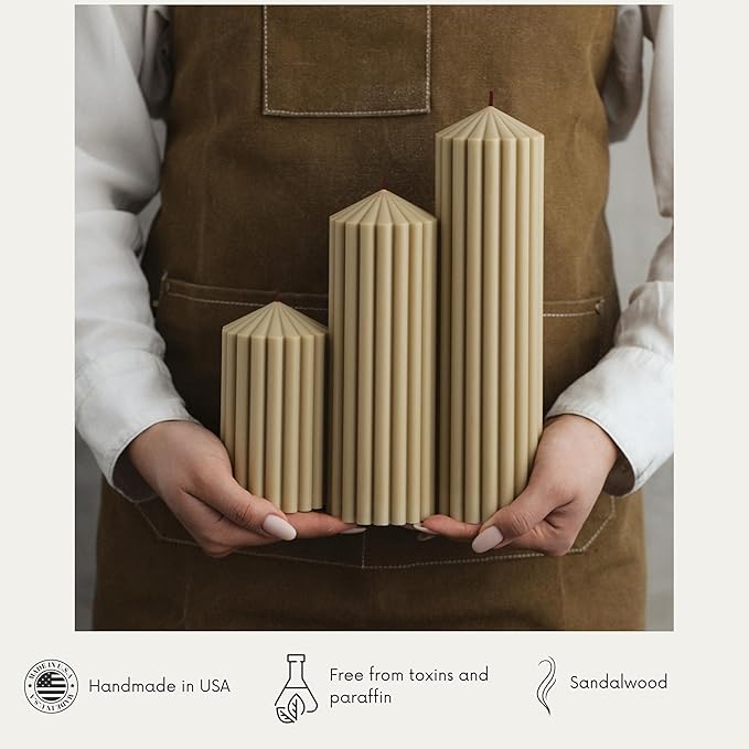 LAWA Ribbed Peak Pillar Candle - Large Beautiful Handmade Pillar Scented Soy Wax Candle Elegant