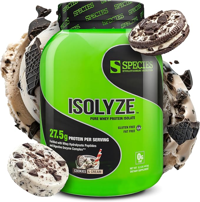 Species Nutrition Isolyze Whey Protein Powder, 100% Whey Isolate for Muscle Building, 27.5g Protein