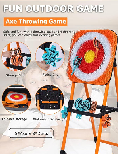 ZoLLa Axe Throwing Game for Backyard - 8 Throwing Axe & 8 Throwing Stars,24" Target,Foldable