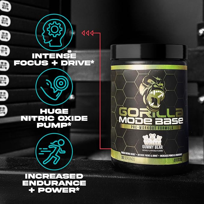 Gorilla Mind Base Pre Workout - Raises Nitric Oxide Intense Focus & Drive Endurance Power