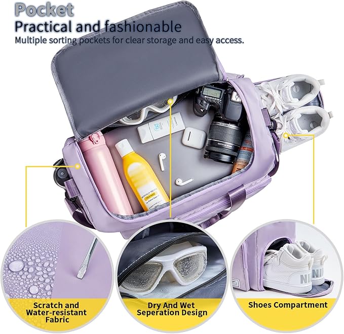 FIORETTO Women's Gym Duffle Bag with Shoes Compartment, 37L Capacity, Ideal for Travel, Gym