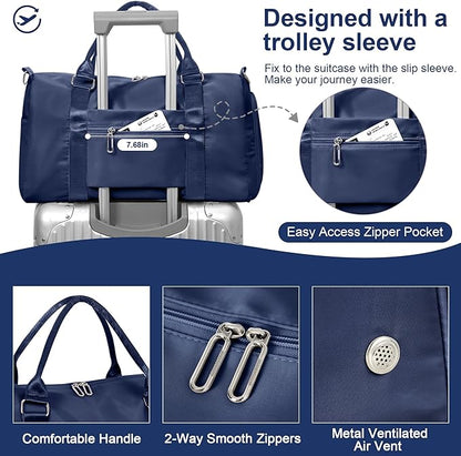 FIORETTO Womens Gym Tote Duffle Bag with Toiletry Bag, Sports Duffel Overnight Hospital Workout