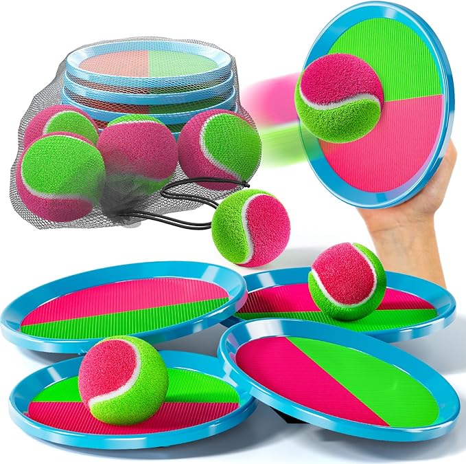 Toss and Catch Ball Game Set, Beach Outdoor Toys for Kids Boys with Paddle, Balls and Storage Bag