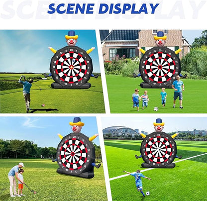 13FT Giant Inflatable Soccer Dart Board with Built-in Blower - Clown Themed Sport Kick Dartboard