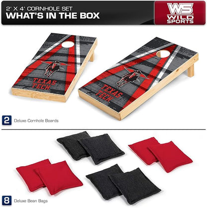 Wild Sports NCAA College 2' x 4' Wood Direct Print Tournament Cornhole Set, 8 Bean Bags, Vintage