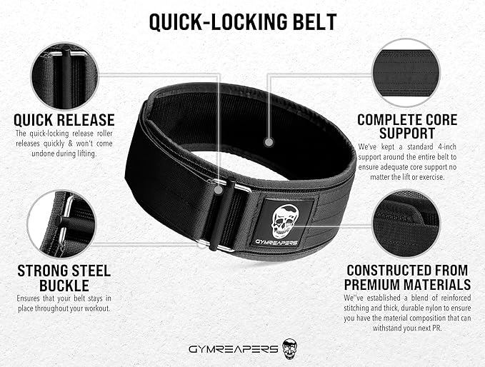 Gymreapers Quick Locking Weight Lifting Belt for Men Gym Belt for Powerlifting Deadlift Belt with 4