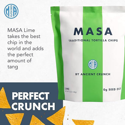 MASA Chips - Lime Flavored Tortilla Chips, Handmade Corn Chips & Crisps - Naturally Grown White