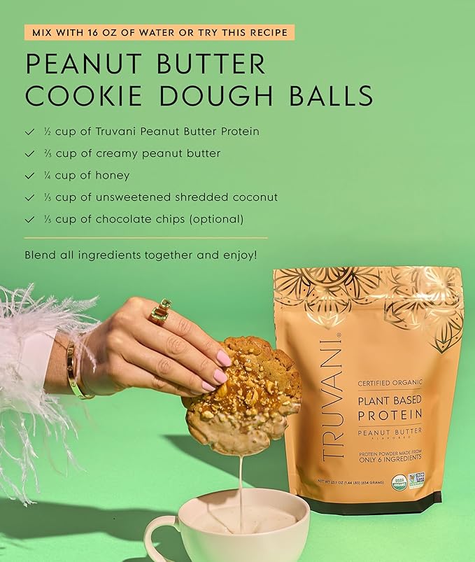 Truvani Vegan Pea Protein Powder | Peanut Butter | 32.7g Organic Plant Based Protein | 1 Serving |