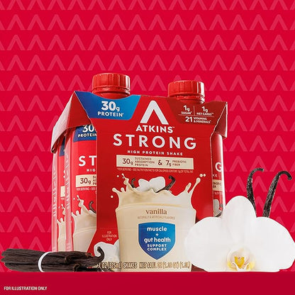 Atkins Strong High Protein Shake, Vanilla Flavored, 30g Protein, Low Carb and Low Sugar Shake, Keto