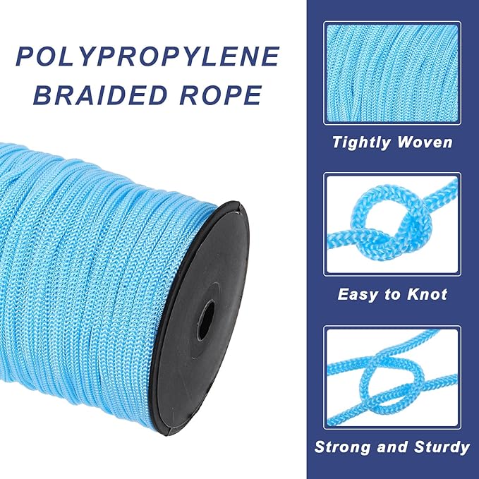 MECCANIXITY 3/16 Inch Polypropylene Rope Braided Ropes, 328ft Nylon Rope Hollow Utility Cord for