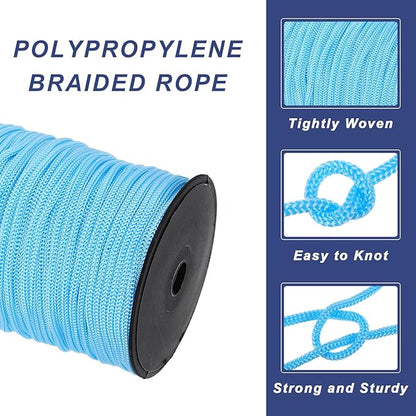 MECCANIXITY 3/16 Inch Polypropylene Rope Braided Ropes, 328ft Nylon Rope Hollow Utility Cord for