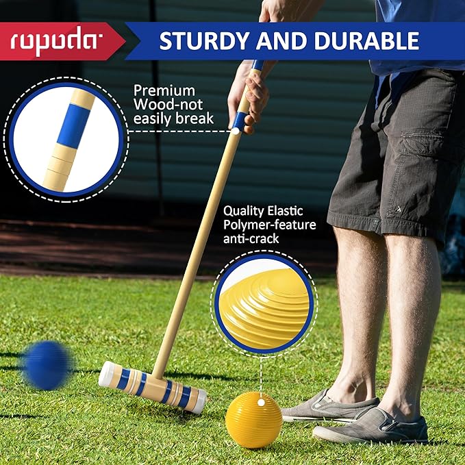 ropoda 35In Updated Six-Player Croquet Set with Wooden Mallets, Colored Balls, Sturdy Carrying Bag