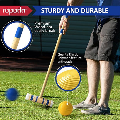 ropoda 35In Updated Six-Player Croquet Set with Wooden Mallets, Colored Balls, Sturdy Carrying Bag