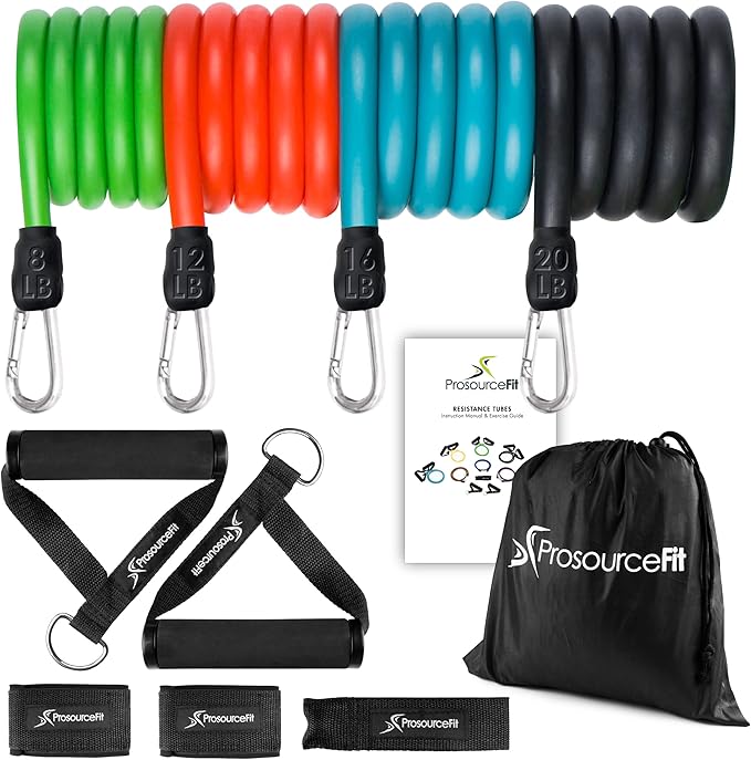 ProsourceFit Single Stackable Resistance Bands with Door Anchor and Exercise Guide, 5-8 LB, Heavy