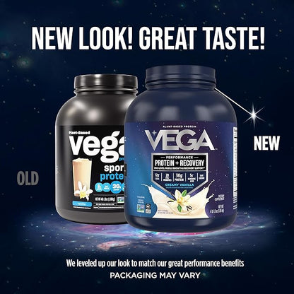 Vega Sport Vegan Protein Powder + Recovery - 30g Plant Based Protein per Serving, Vanilla, 45