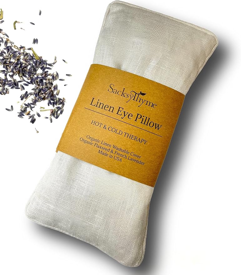 Organic Linen Eye Pillow - Lavender & Flaxseed for Relaxation, Yoga, Stress Relief - Microwavable