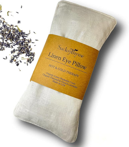 Organic Linen Eye Pillow - Lavender & Flaxseed for Relaxation, Yoga, Stress Relief - Microwavable
