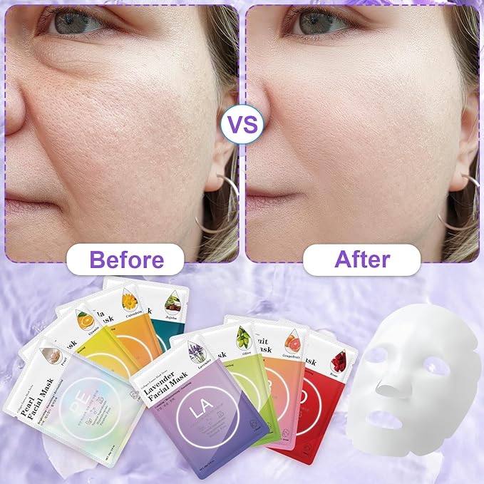 VESPRO 144 Pack Collagen Essence Sheet Facial Masks, Bulk Sheet Masks for Face, Hydrating Facial