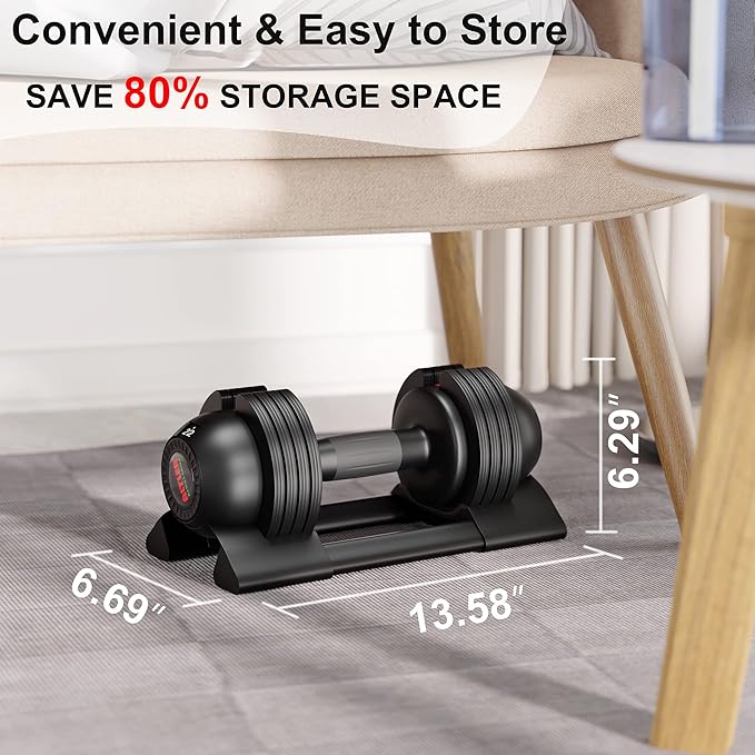 Adjustable Dumbbell,22LBS 44LBS 52LBS Dumbbell Set with Tray for Fitness, Fast Adjust Weight by