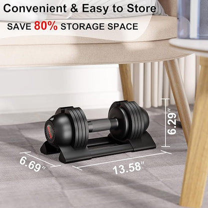 Adjustable Dumbbell,22LBS 44LBS 52LBS Dumbbell Set with Tray for Fitness, Fast Adjust Weight by