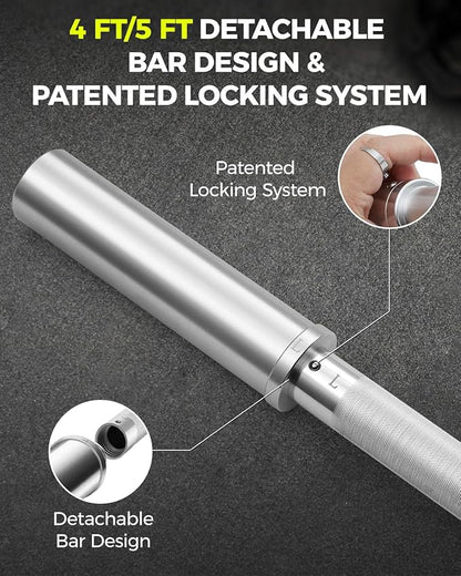 DASKING 4ft/4.9ft Barbell, 2-Inch Olympic Detachable Bar, Portable Strength Training Bar for