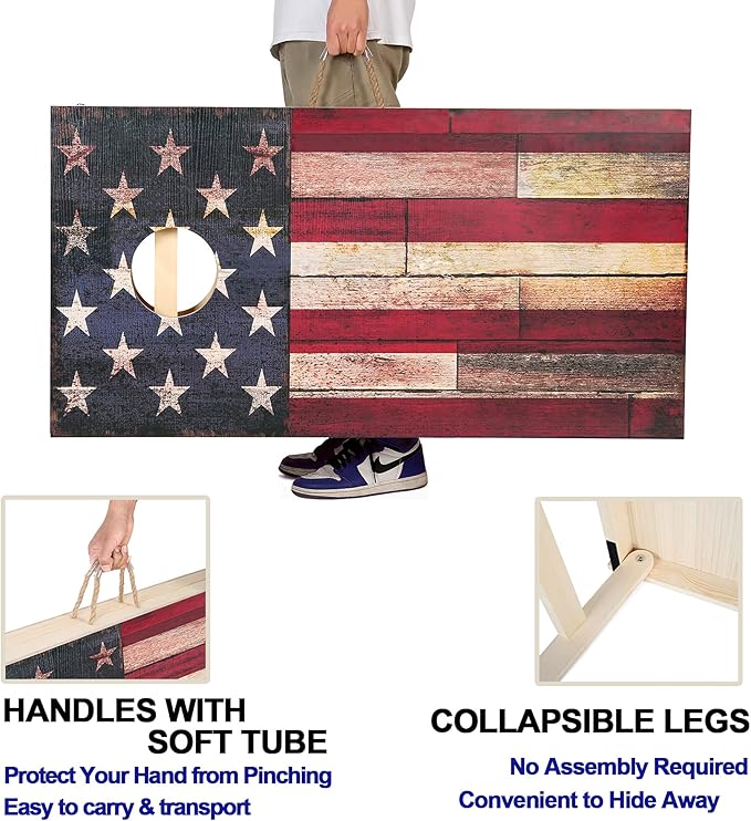 Solid Wood Vintage Cornhole Game Set, Two 4'x2'Cornhole Boards, 8 Cornhole Bags for Indoor and