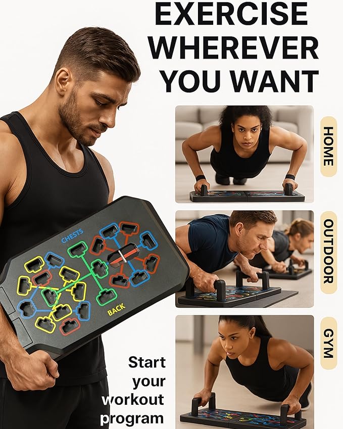 Push Up Board Fitness, Foldable 20 in 1 Push Up Bar at Home Gym, Multi-Functional Pushup Stands for