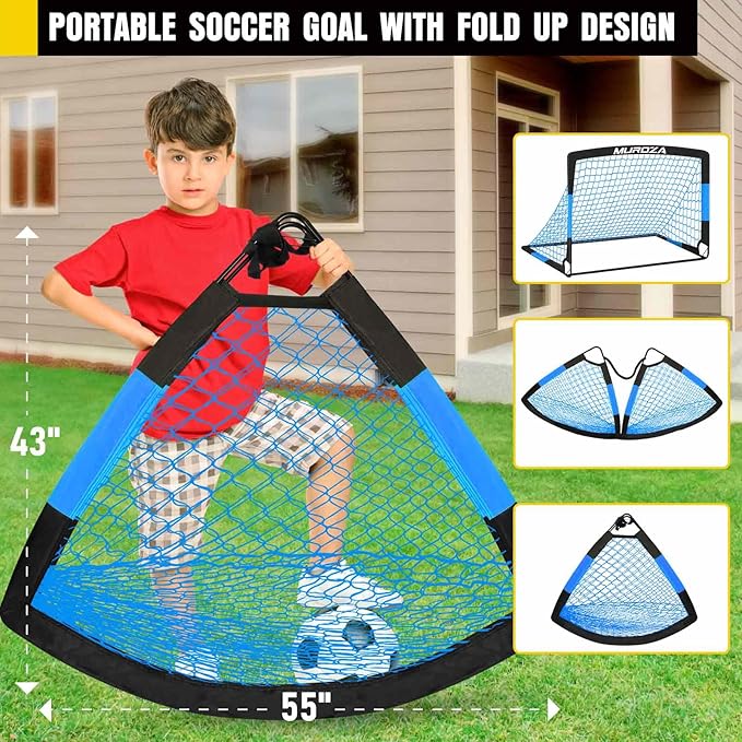 Soccer Goal, Kids Soccer Goals for Backyard Set, 2 Pack of Portable Pop Up Soccer Net with Soccer