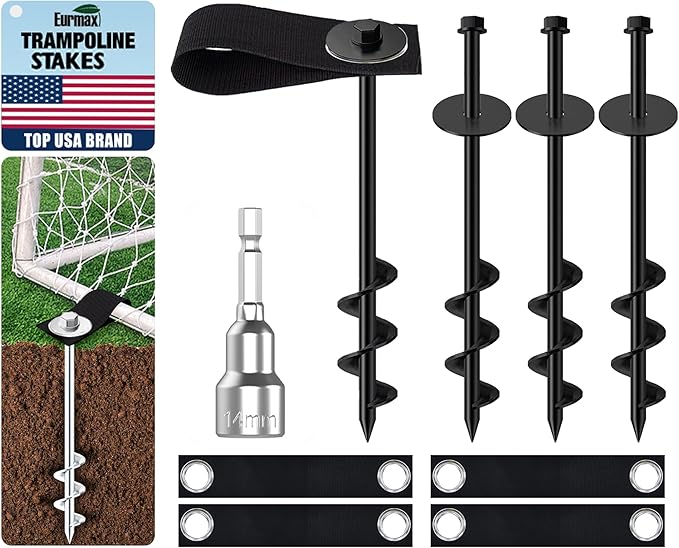 Eurmax USA Ground Anchors Screw in Trampoline Anchors High Wind Tent Stakes Heavy Duty Ground