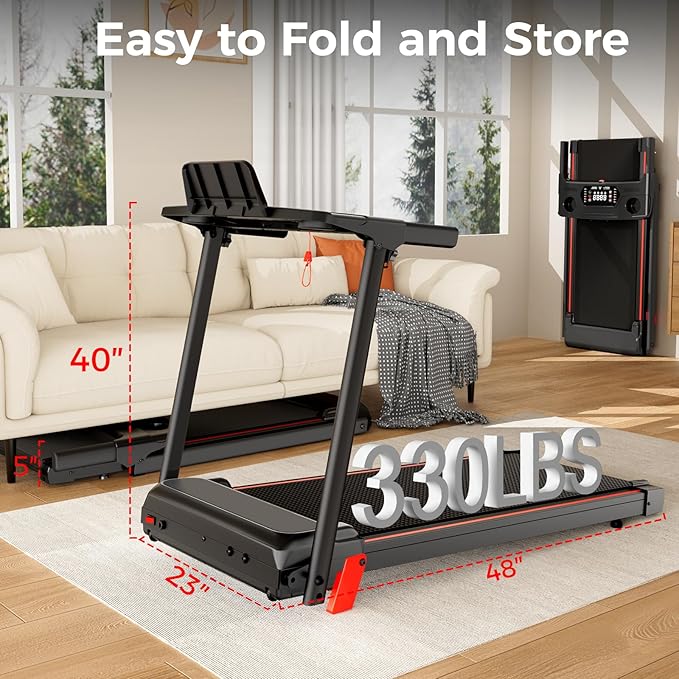 Treadmill with 5% Incline, Walking Pad Treadmill with Handle Bar, Portable Folding Treadmills for