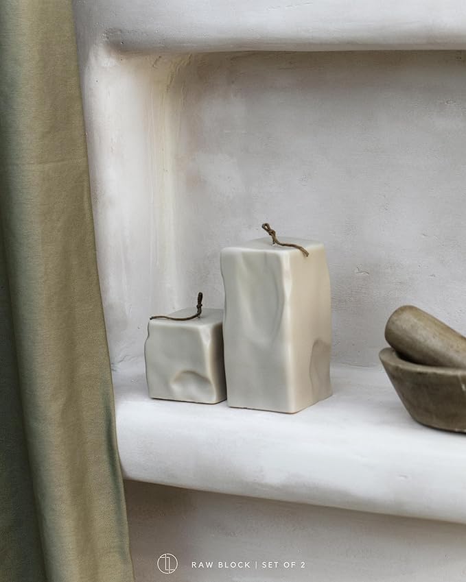 LAWA Raw Block Set of 2 Candle - Beautiful Handmade Pillar Scented Soy Wax Elegant Aesthetic Candle