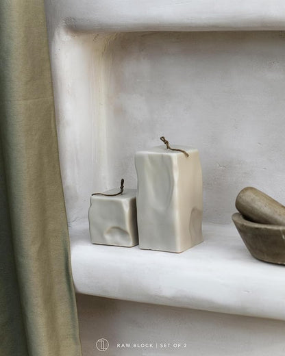LAWA Raw Block Set of 2 Candle - Beautiful Handmade Pillar Scented Soy Wax Elegant Aesthetic Candle