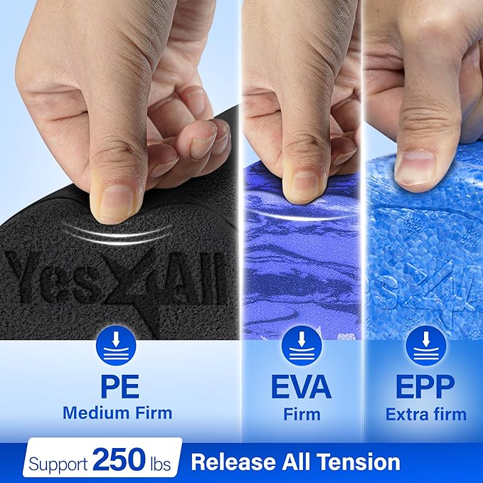 Yes4All Medium Firm Half Foam Rollers for Post-Workout Relaxation, 12/18/24/36 inch PE Foam Roll
