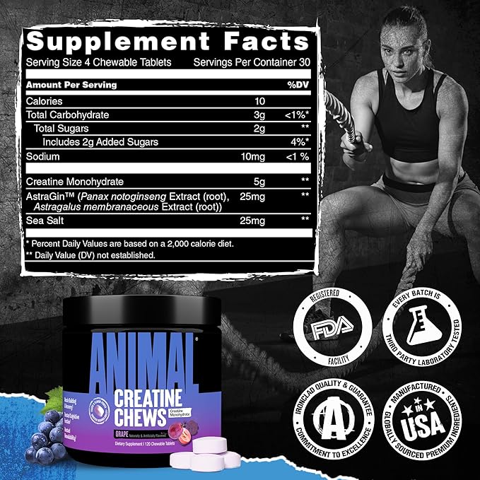 Animal Creatine Chews Tablets - Enhanced Creatine Monohydrate with AstraGin to Improve Absorption