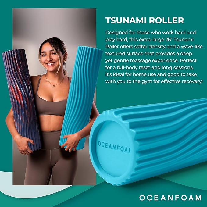 Oceanfoam Tsunami Roller (Miami Blue) - Soft, Textured Foam Roller for Physical Therapy, Back Pain