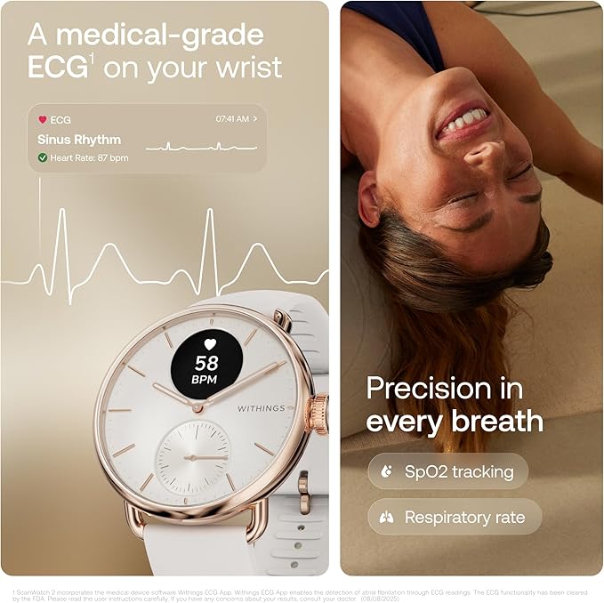 Withings ScanWatch 2 - Hybrid Smart Watch, Heart Rate Monitoring, Fitness Tracker, Cycle Tracker