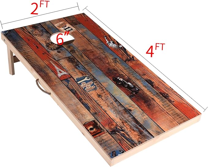 Solid Wood Vintage Cornhole Game Set, Two 4'x2'Cornhole Boards, 8 Cornhole Bags for Indoor and