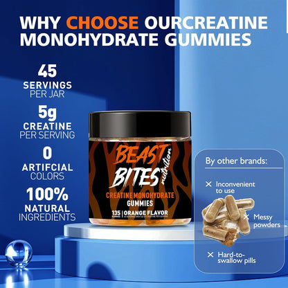Creatine Monohydrate Gummies for Men & Women - 5g of Creatine Monohydrate per Serving - Sugar