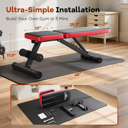 Adjustable Weight Bench for Home Gym, 660LB Capacity Foldable Workout Bench with 8 Backrest