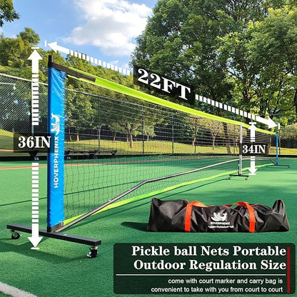 Hoverphenix Pickleball Net for Driveway, 22FT Regulation Size Pickleball Net with Paddles Set of 4