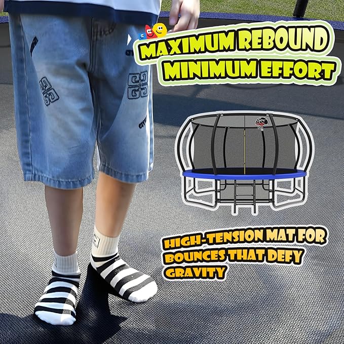 12 14 15 16FT Trampoline Outdoor with Basketball Hoop, Trampoline with Lights for Kids and Adults